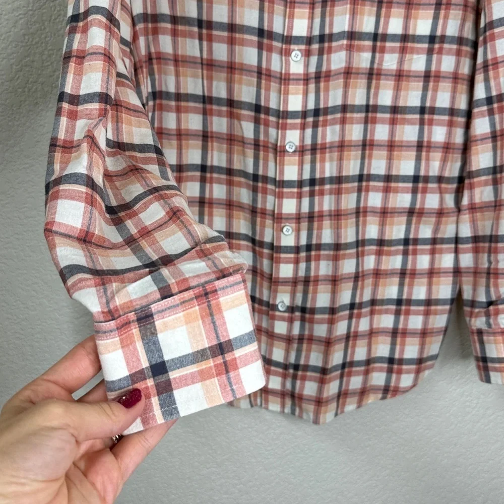 Banana Republic Standard Fit Button Down Plaid Casual Shirt Red Gray size Large